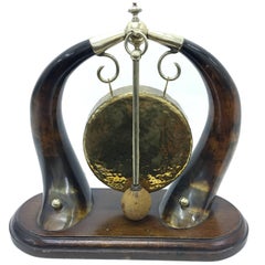 Victorian brass, wood and horn gong, circa 1890