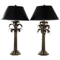 Pair of Brass Table Lamps with Foliage Motif