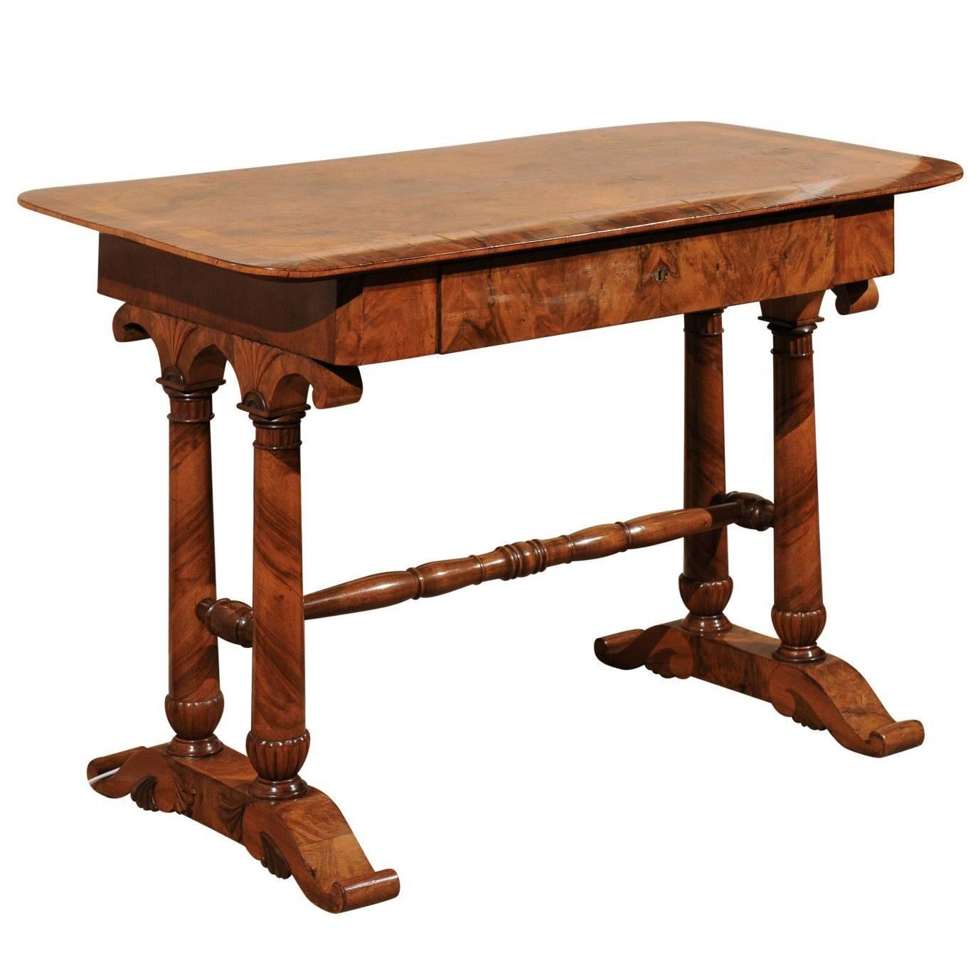 Biedermeier Figured Walnut Writing Table or Side Table