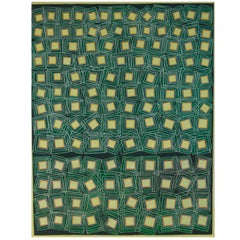 Abstract Painting Titled Yellow Squares on Green by Artist Tina Bluefield
