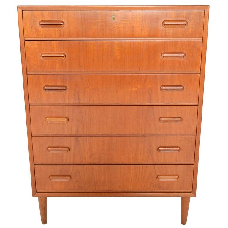 Danish Modern Teak Highboy Dresser with Quarter Profile Pulls For Sale