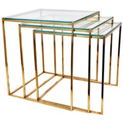 Nesting tables in brass and crystal Italy 1970s Mid-century modern 
