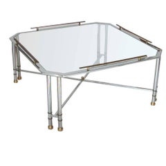 Retro Midcentury Maison Jansen Octagon Glass Brass Chrome Table