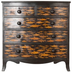 Antique English 19th Century Découpage Fish Chest of Drawers