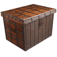19th Century Anglo-Indian Teak and Iron Trunk