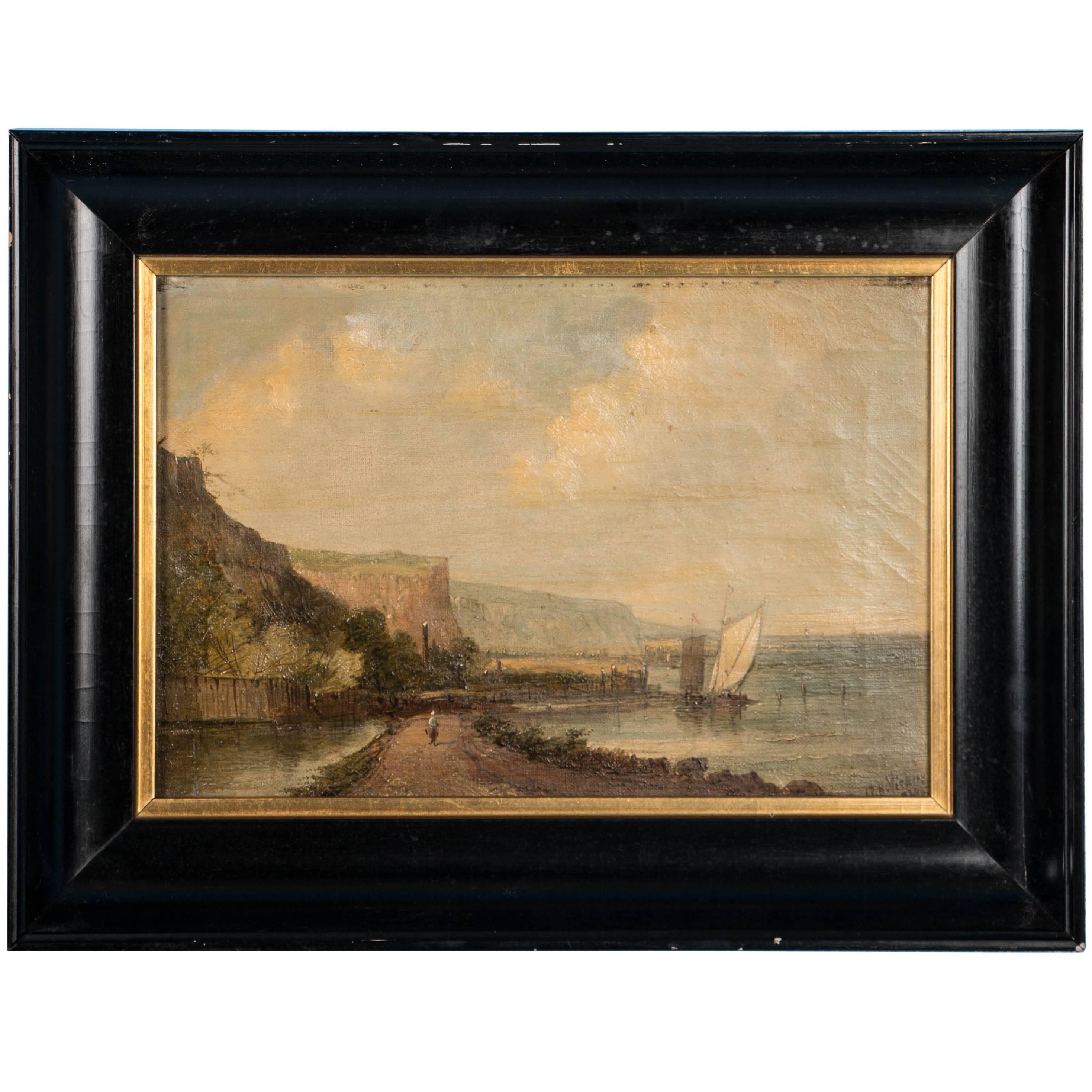 Antique English Oil on Canvas Painting, Cliffs of Dover, Signed Alfred Vickers