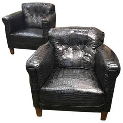 Paire de fauteuils Art déco français recouverts d'alligator noir