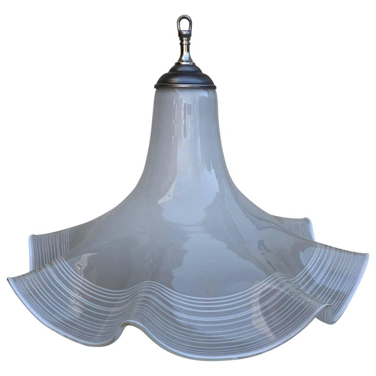 Large White Murano Glass "Fazzoletto" Handkerchief Pendant Lamp For Sale