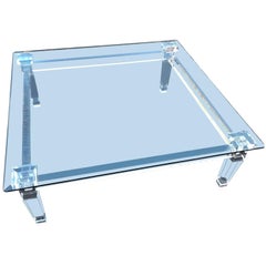 Large Modern Square Lucite Glasstop Cocktail Table By Plexi-Craft 