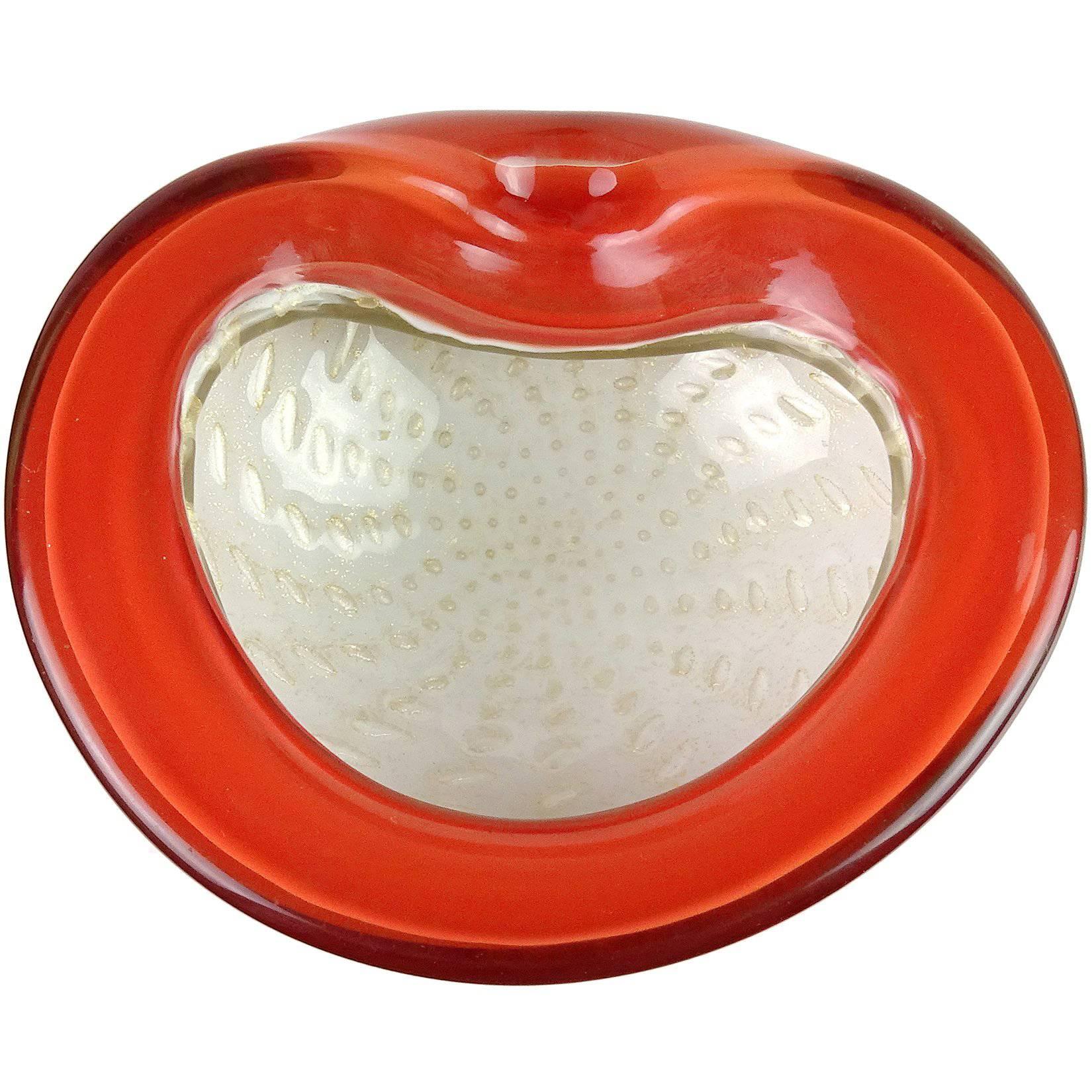 Alfredo Barbini Murano Orange White Gold Flecks Italian Art Glass Bowl Dish