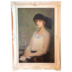 Antique Joseph Sacks, Impressionist Portrait of a Lady with a Black Hat  