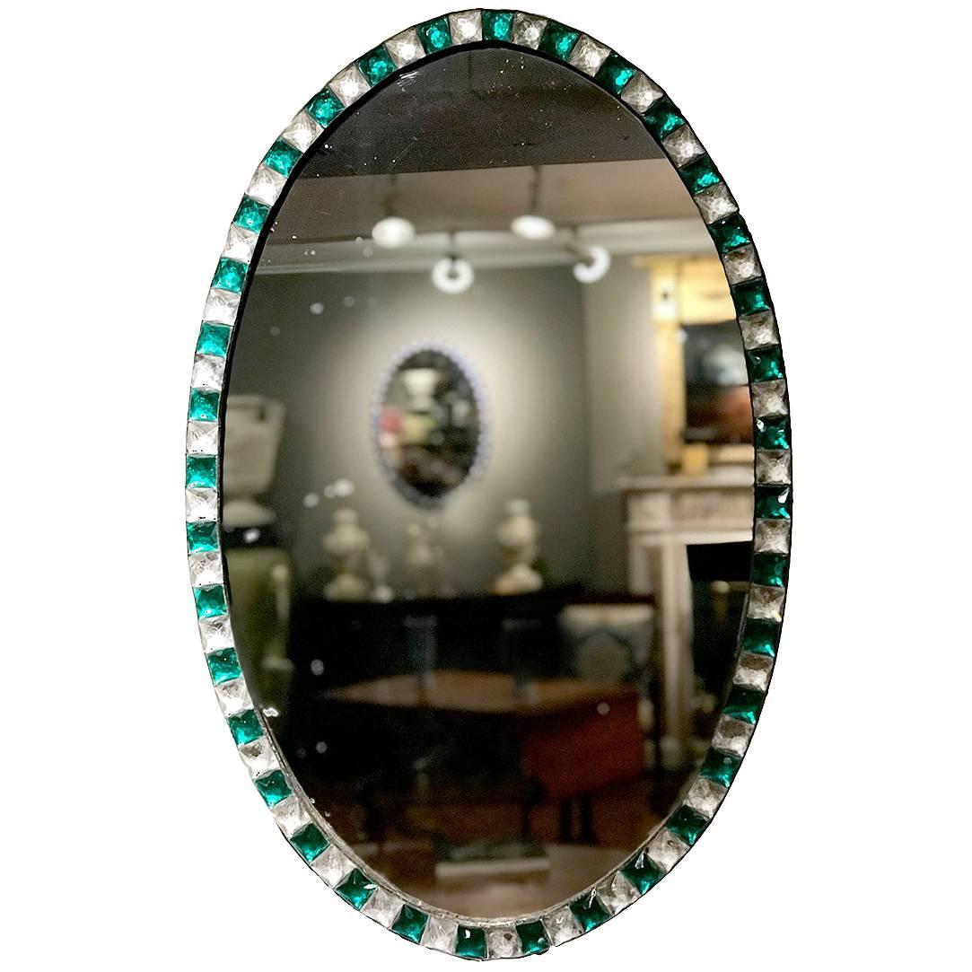 18th Century Green and White Waterford Glass Oval Mirror