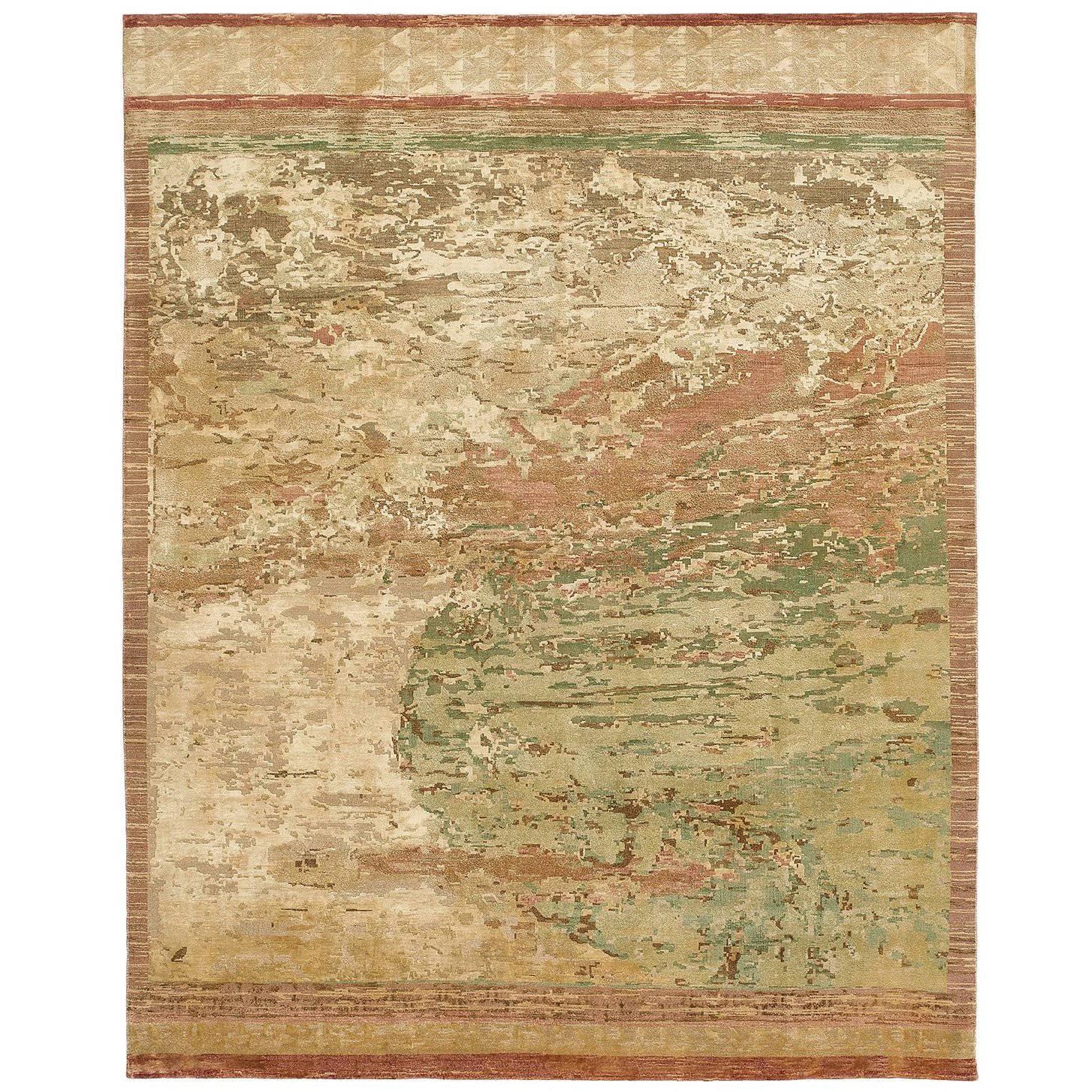 "Cosmos Influence" Gold Hand-Knotted Area Rug For Sale