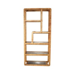 Retro Mid-Century Rattan Wrapped Bookcase or Etagère in the Style of Milo Baughman