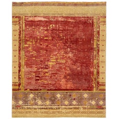 "Urban Maze" Red Brown Hand-Knotted Area Rug