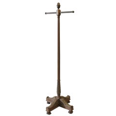 Antique Hand Carved Wood And Brass Coat Rack