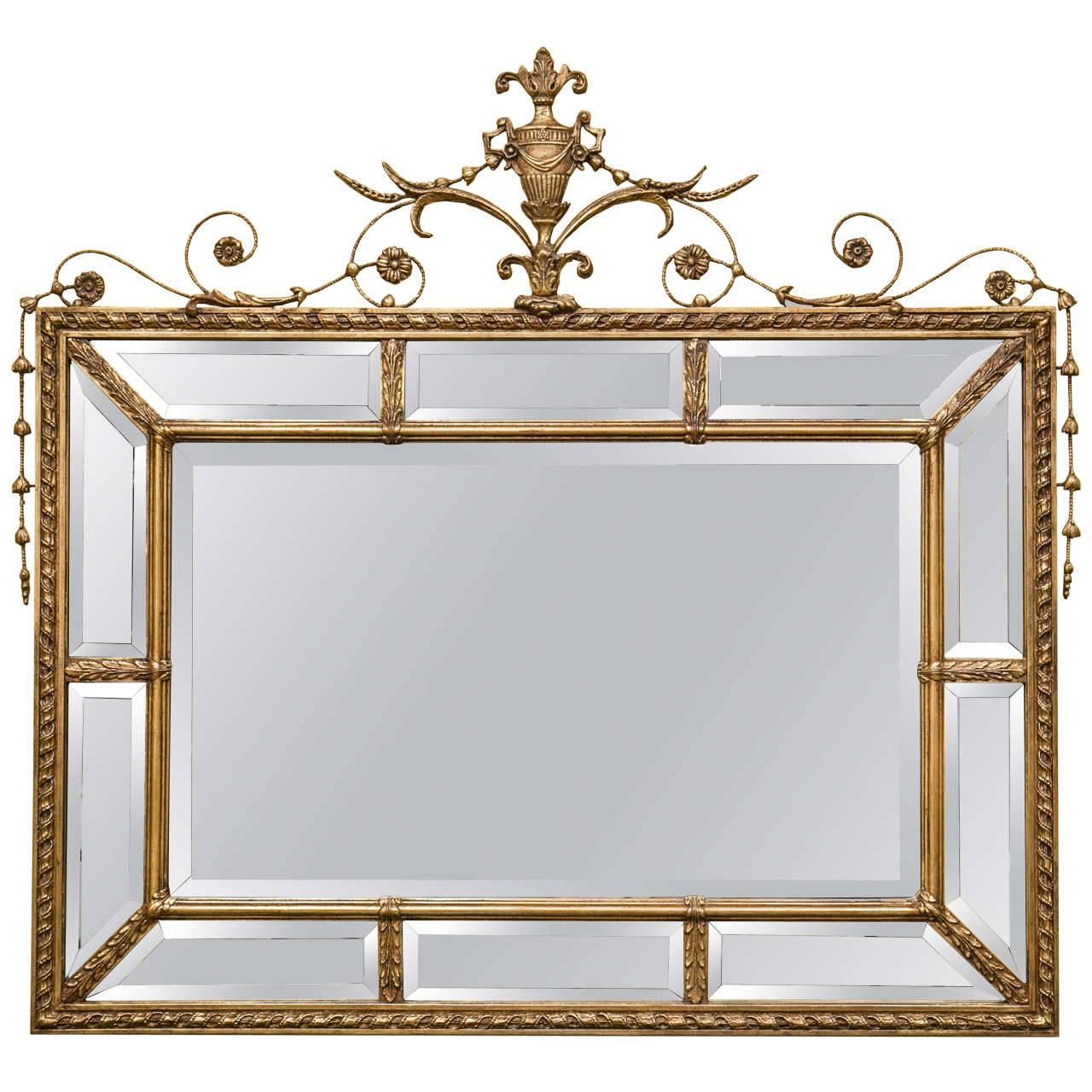 Adams Style Beveled Mirror in Finely Carved Frame