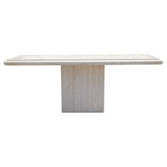 Modern Italian Rectangular Travertine Pedestal Dining Table