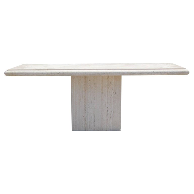Modern Italian Rectangular Travertine, Single Pedestal Rectangle Dining Table