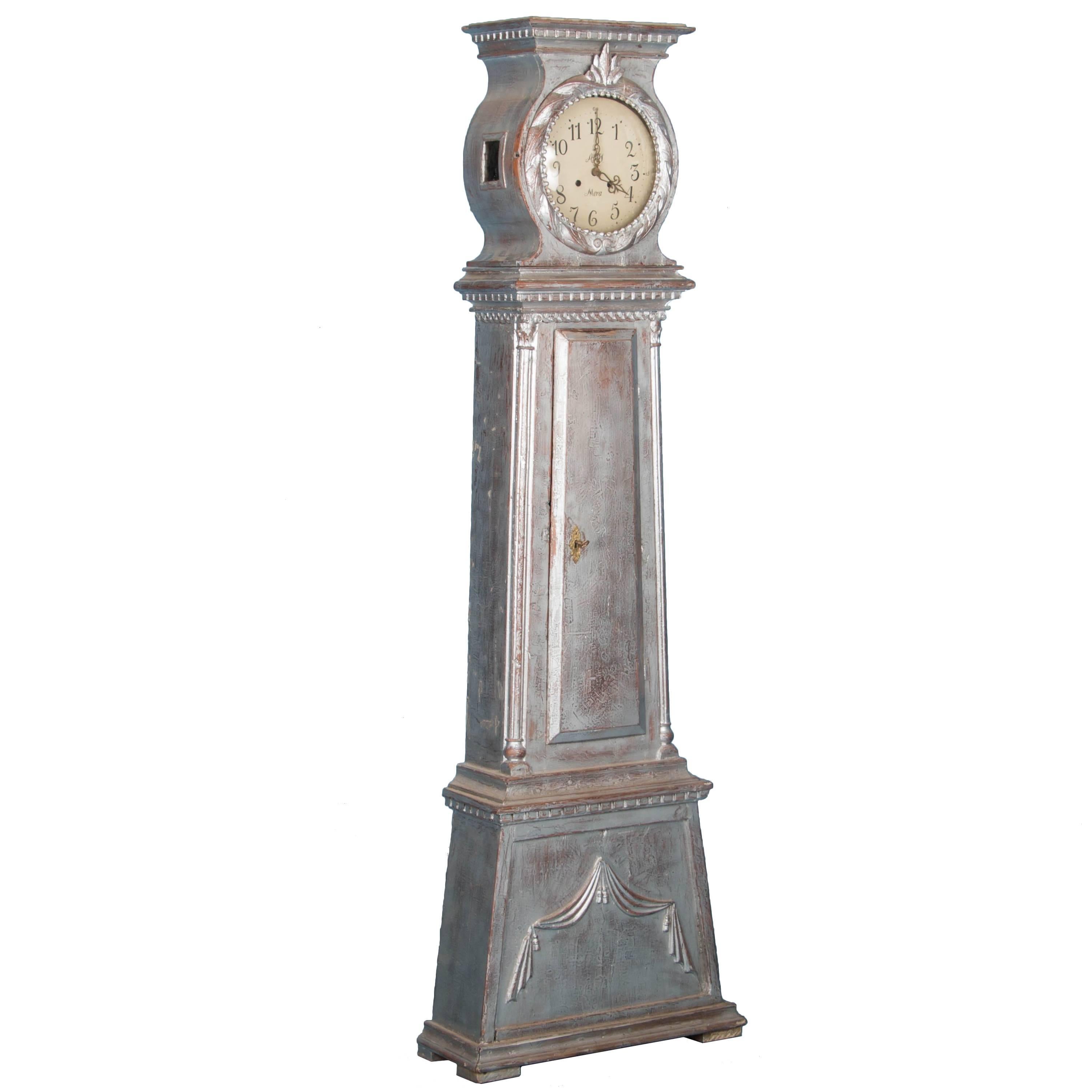 Antique Danish Grandfather Clock With Silver Paint