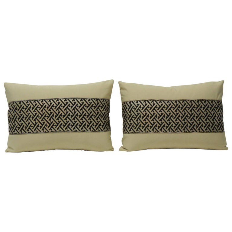 Pair Of Vintage Japanese Blue And Gold Obi Stripes Decorative Lumbar Gorgeous Gold Decorative Bed Pillows Pair Of Vintage Japanese Blue And Gold Obi Stripes Decorative Lumbar Gorgeous Gold Decorative Bed Pillows