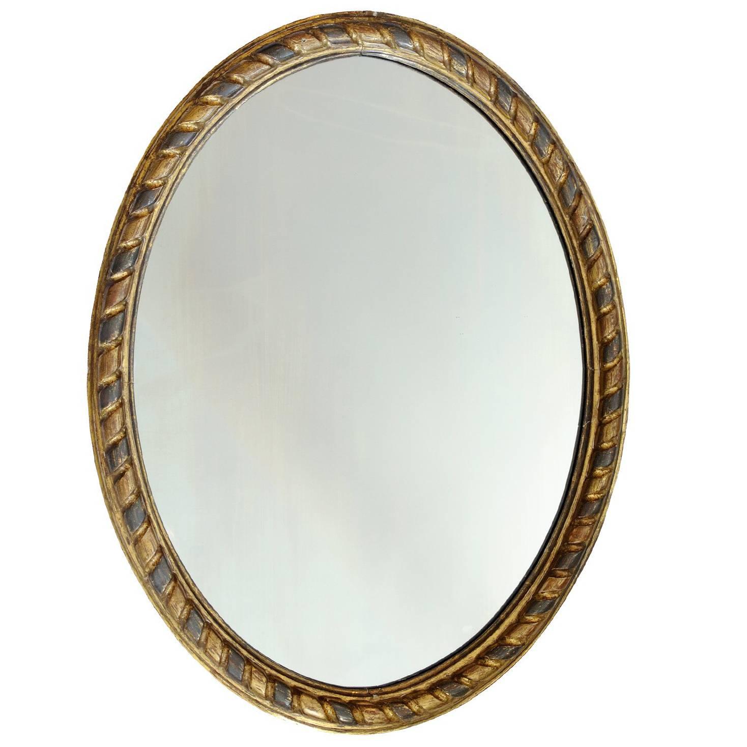 Irish George III Gold and Silver Leaf Oval Mirror, circa 1780 For Sale