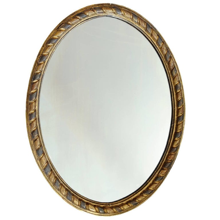 Irish Blue and Amber Glass Oval Mirror For Sale at 1stdibs