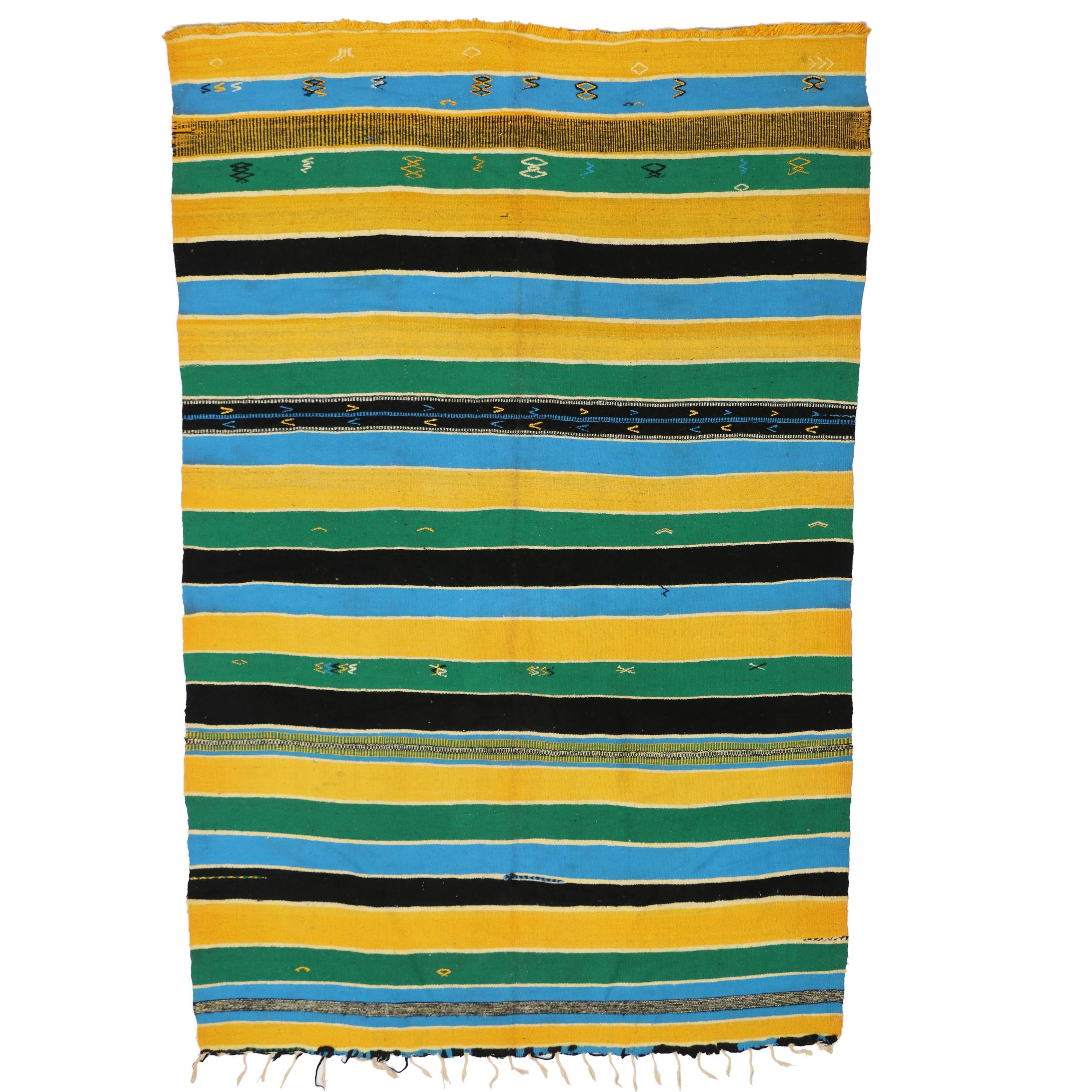 Vintage Berber Moroccan Kilim Rug, Striped Kilim Area Rug