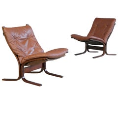 Ingmar Relling Pair of Siesta Sling Chairs in Cappuccino Leather for Westnofa