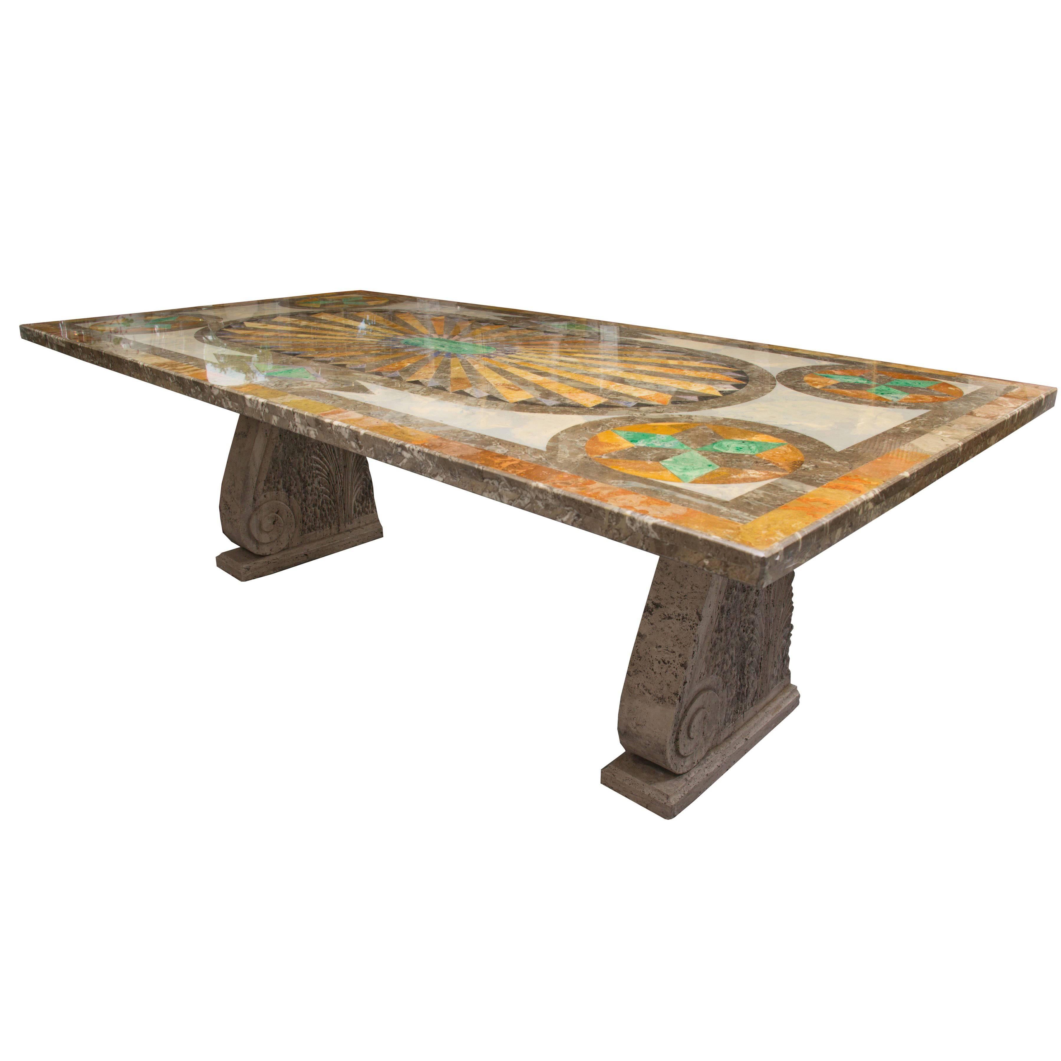 Italian Scagliola Marble Table on Concrete Plinths