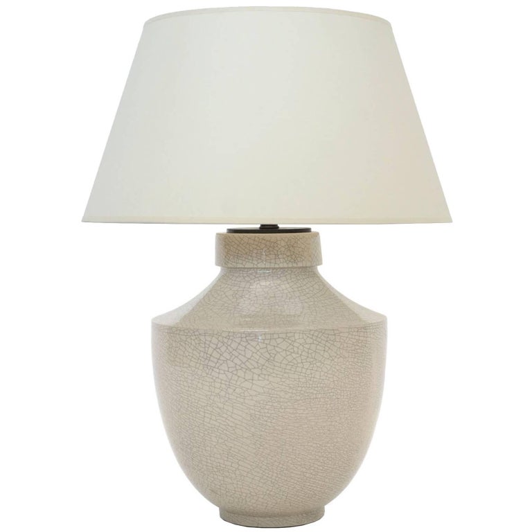 Large Off White Le Glazed Ceramic Table Lamp France Circa 1940s Large Off White Le Glazed Ceramic Table Lamp France Circa 1940s For