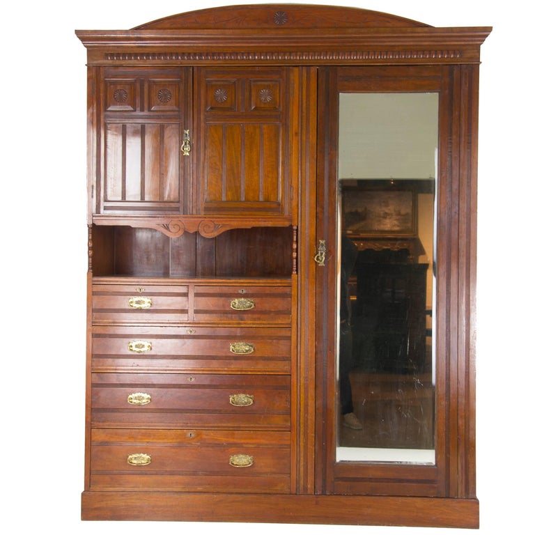 Antique Armoire Victorian Walnut Wardrobe Scotland 1880 Reduced