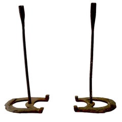 Pr. Rustic Horseshoe Wrought Iron Candlesticks