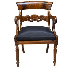 Antique 19th Century Biedermeier Armchair with Black Horsehair-Upholstered Seat