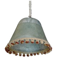 Antique French Bell Jar Frosted Suspension Light with One Light and a Fabric Frill