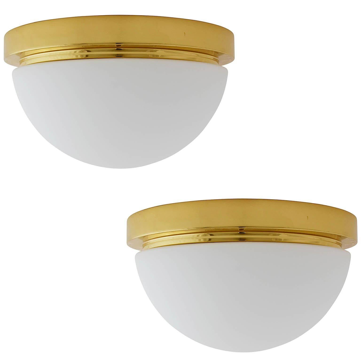 Eine von vier Limburg Flush Mount oder Wall Lights, Messing Opalglas, 1970er Jahre im Angebot 1