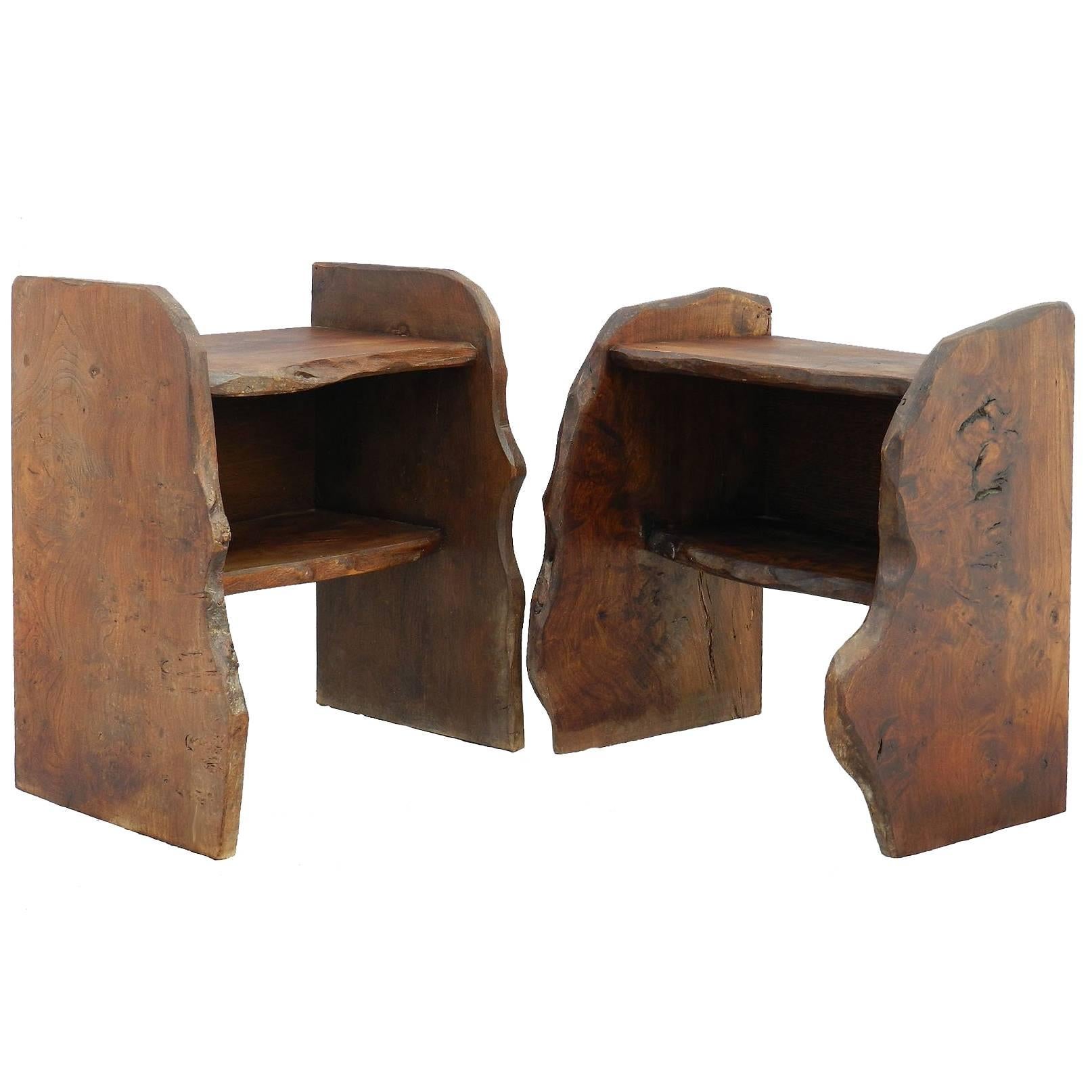 Pair of Side Tables Nightstands Bedside Cabinets Primitive Brutalist French 1920