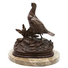 Antique Signed Bronze Bird on Marble Stand