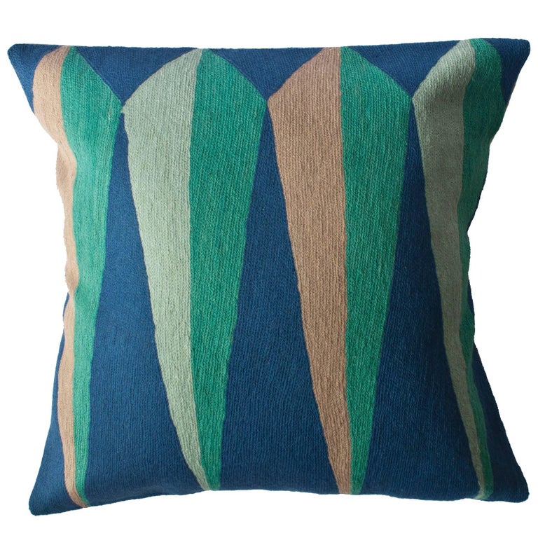 Zimbabwe Root Spring Hand Embroidered Modern Geometric Throw Pillow