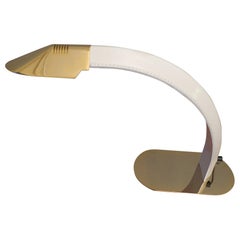 Cobra Desk Lamp Gilt Metal and Leather, Inscribed