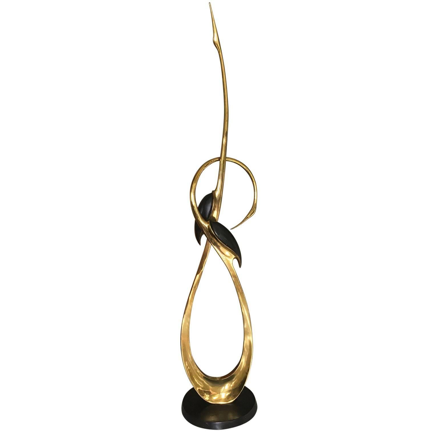 Tall Brass Entwined Cranes Sculpture by Boris Lovet Lorski