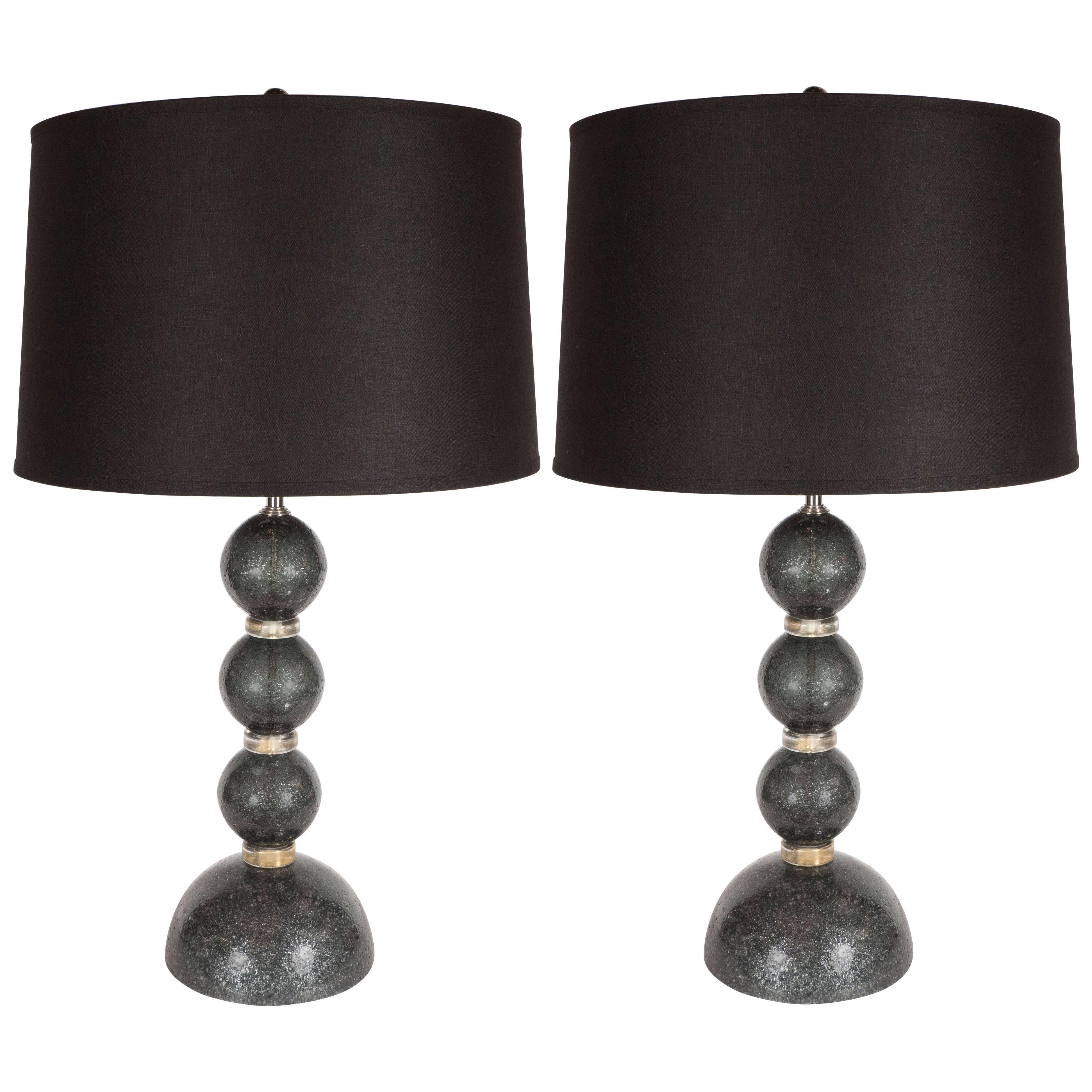 Modernist Handblown Murano Table Lamps in Smoked Gunmetal For Sale