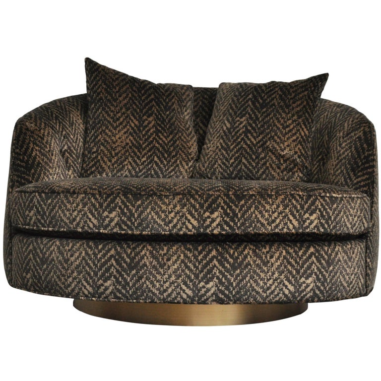 Large round green leather swivel love chair by Milo Baughman at 1stdibs