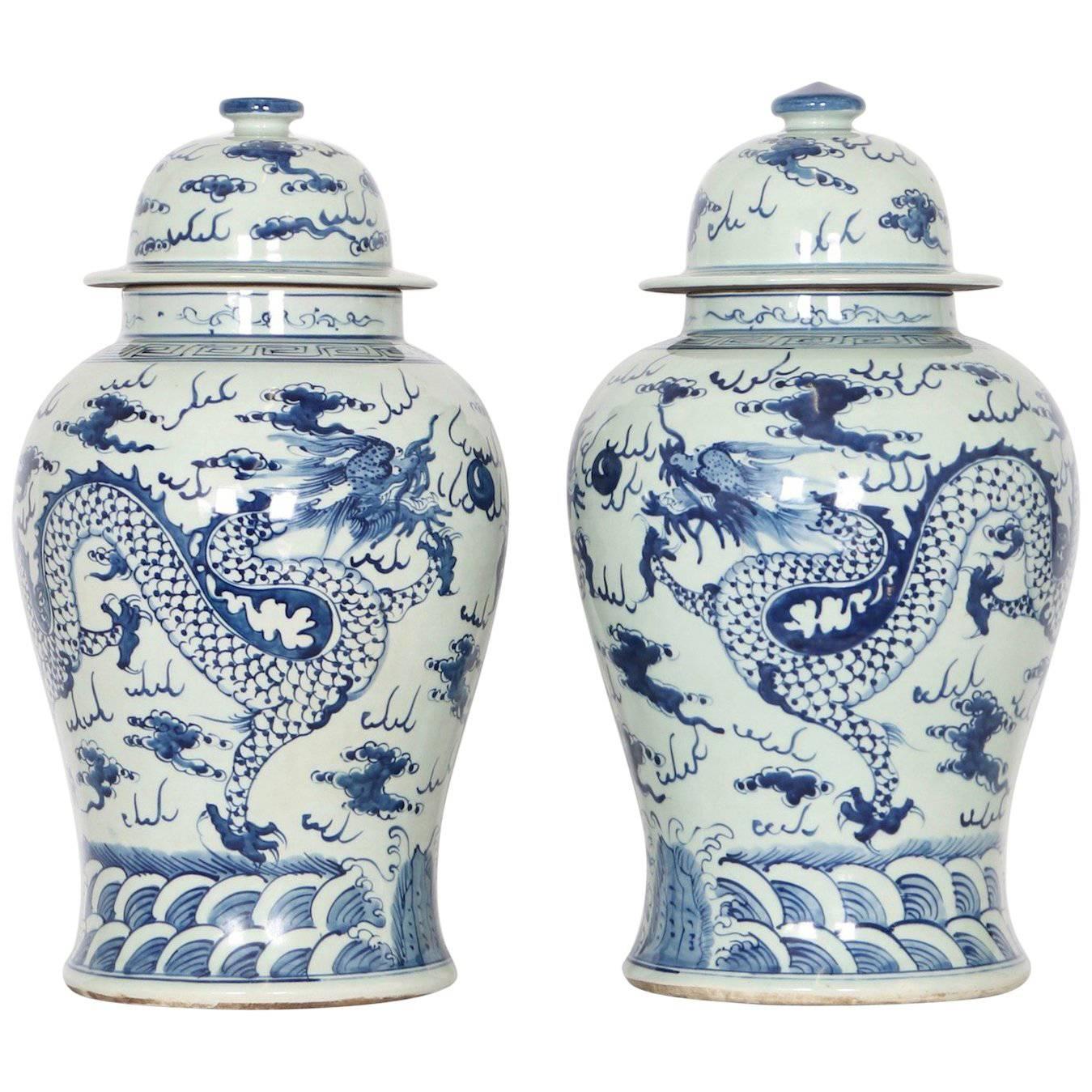 Chinese Export Ginger Jars in Blue and White