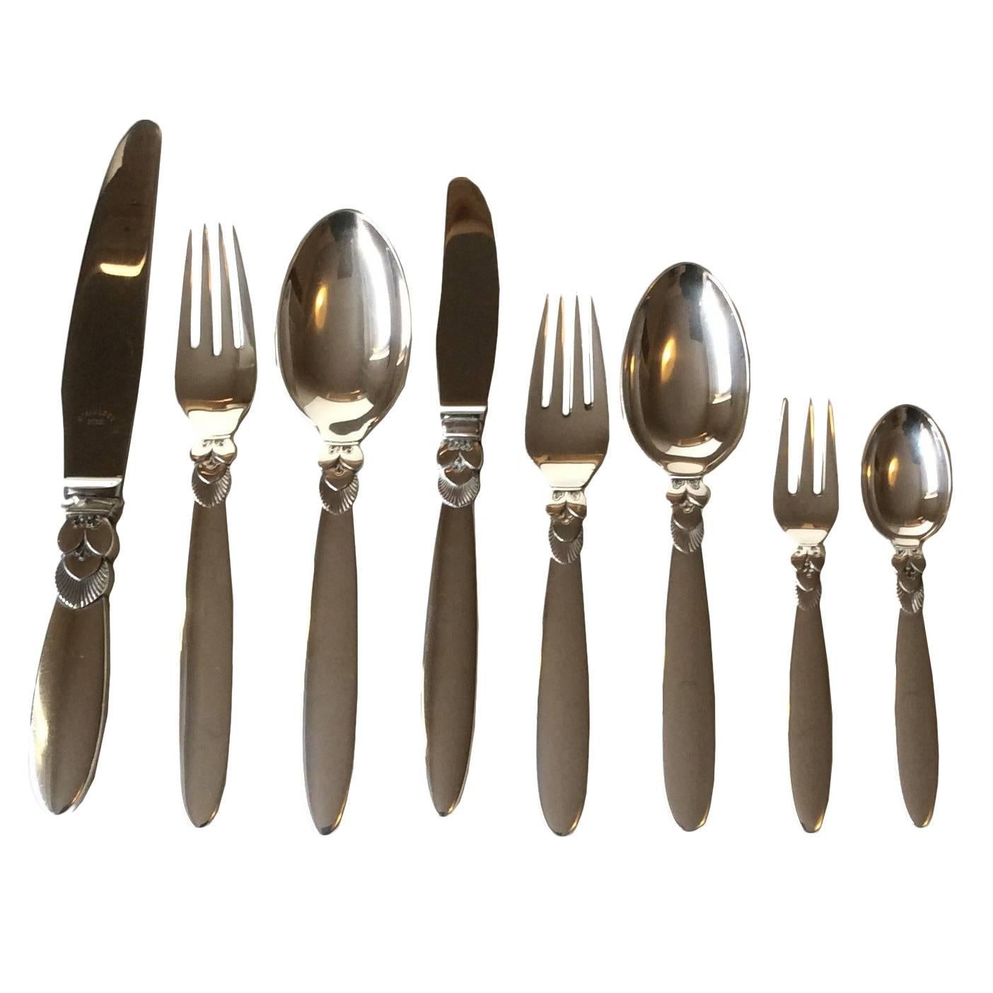 Georg Jensen Sterling Silver Cactus Flatware Set for 12 People, 96 Pieces