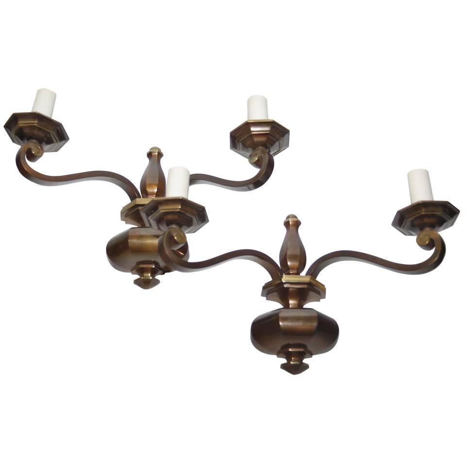 Pair of Bronze Wall Lights For Sale