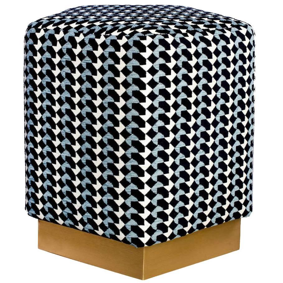 Ermes Pentagon Belo Pouf with Curvature Collection and Brass or Steel Plinth