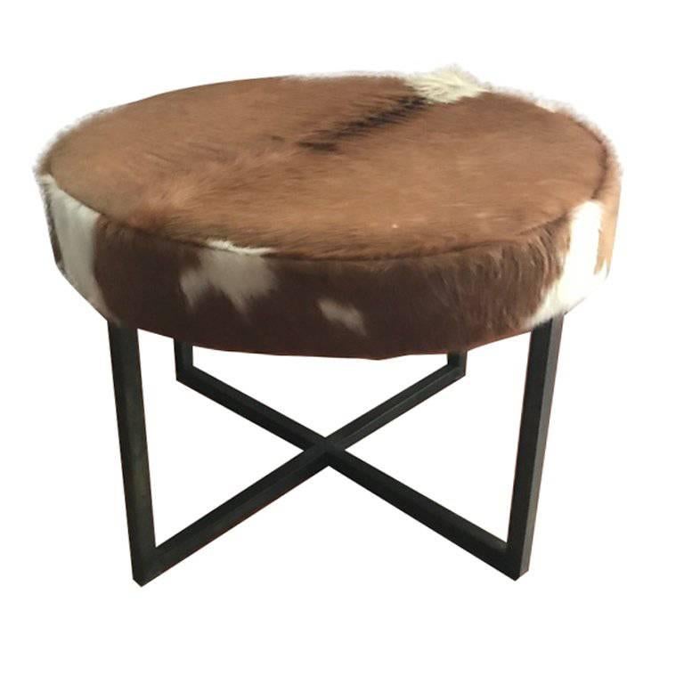 Circular Upholstered Cowhide Bench For Sale