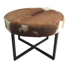 Circular Upholstered Cowhide Bench