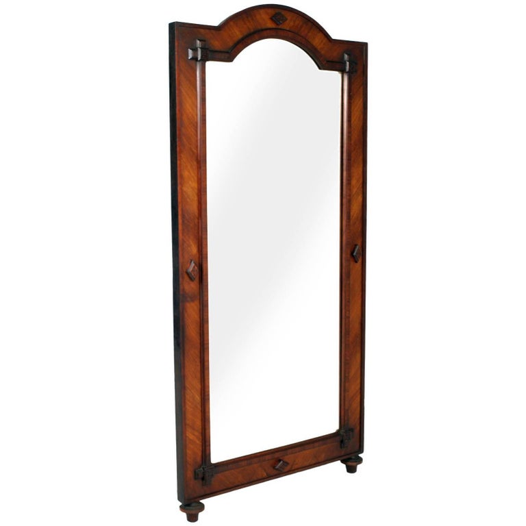 19th Century Large and Heavy Floor Mirror in Solid and Walnut Veneer